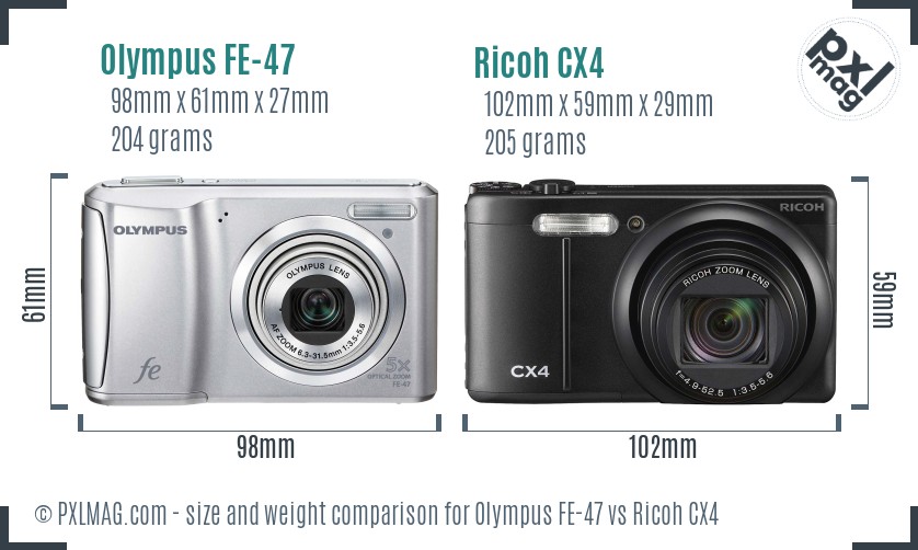 Olympus FE-47 vs Ricoh CX4 size comparison