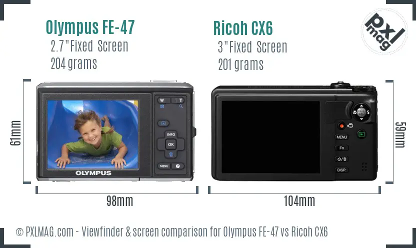 Olympus FE-47 vs Ricoh CX6 Screen and Viewfinder comparison