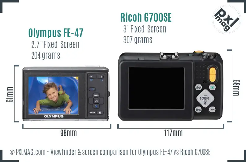Olympus FE-47 vs Ricoh G700SE Screen and Viewfinder comparison