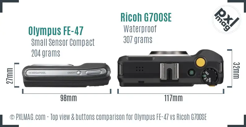 Olympus FE-47 vs Ricoh G700SE top view buttons comparison