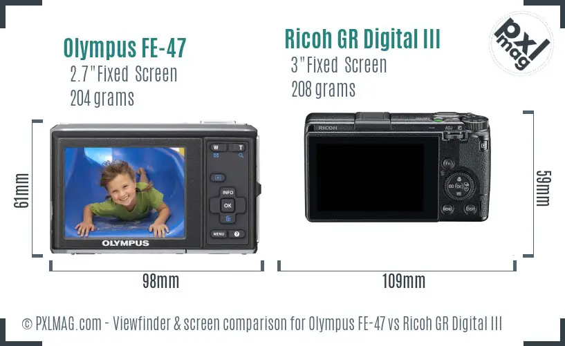 Olympus FE-47 vs Ricoh GR Digital III Screen and Viewfinder comparison Olympus FE-47 vs Ricoh GR Digital III Screen and Viewfinder comparison