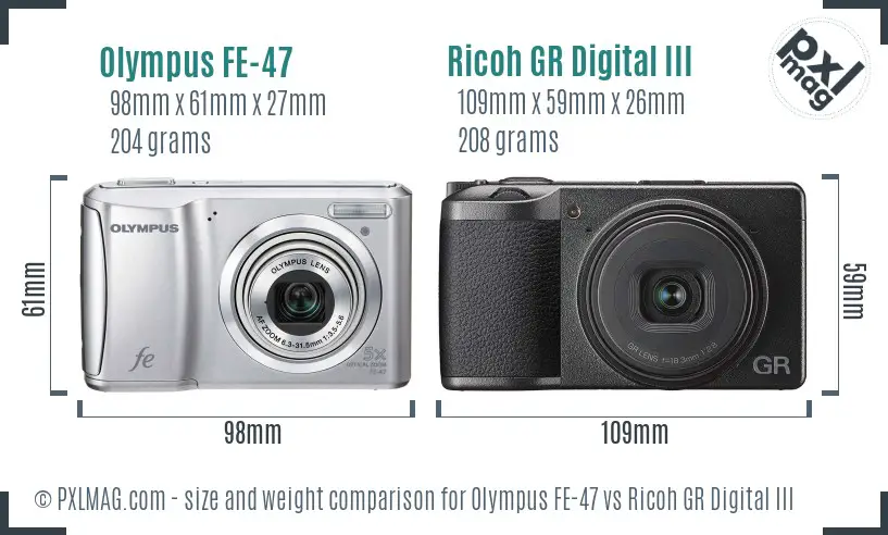 Olympus FE-47 vs Ricoh GR Digital III size comparison Olympus FE-47 vs Ricoh GR Digital III size comparison