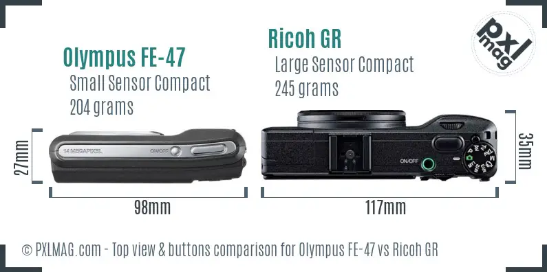Olympus FE-47 vs Ricoh GR top view buttons comparison Olympus FE-47 vs Ricoh GR top view buttons comparison