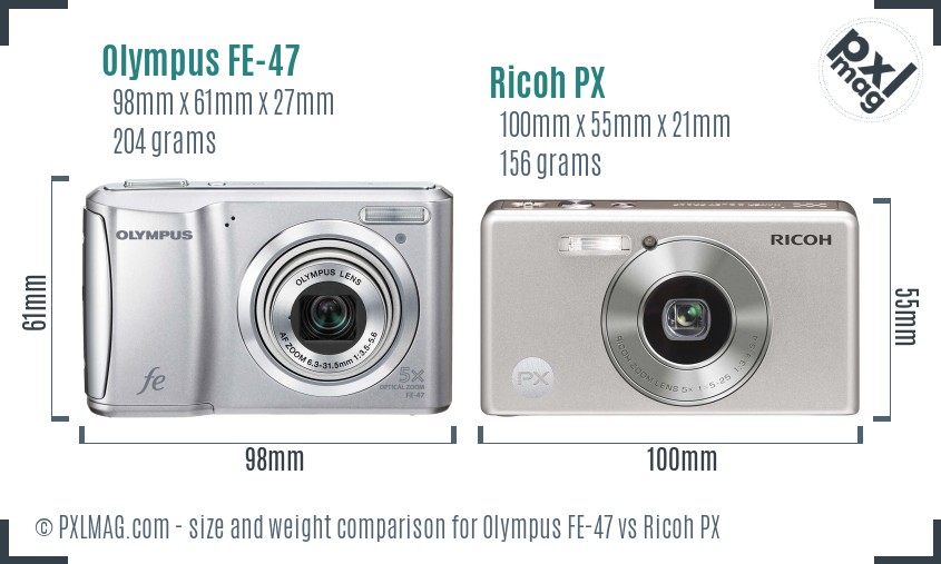 Olympus FE-47 vs Ricoh PX size comparison Olympus FE-47 vs Ricoh PX size comparison