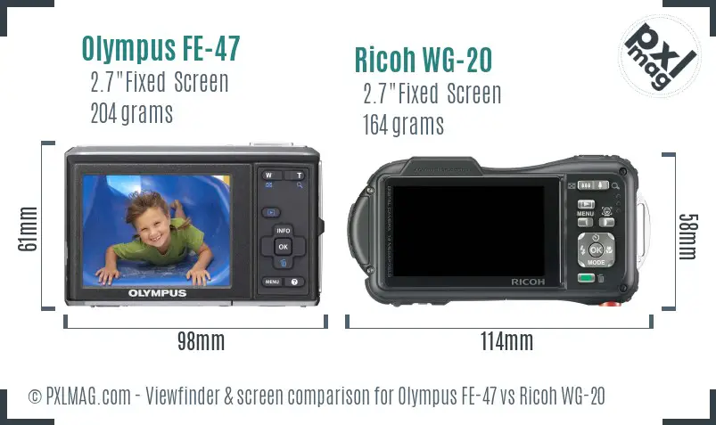 Olympus FE-47 vs Ricoh WG-20 Screen and Viewfinder comparison Olympus FE-47 vs Ricoh WG-20 Screen and Viewfinder comparison