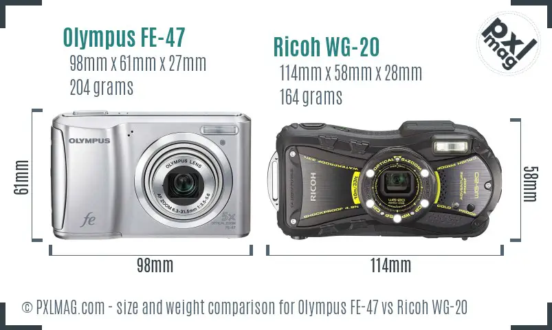 Olympus FE-47 vs Ricoh WG-20 size comparison Olympus FE-47 vs Ricoh WG-20 size comparison