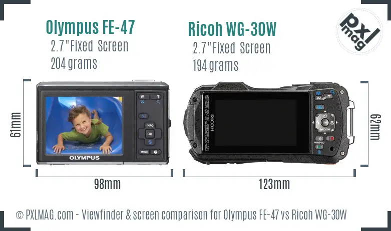 Olympus FE-47 vs Ricoh WG-30W Screen and Viewfinder comparison