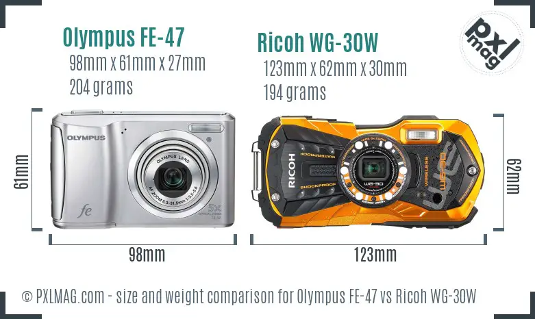 Olympus FE-47 vs Ricoh WG-30W size comparison