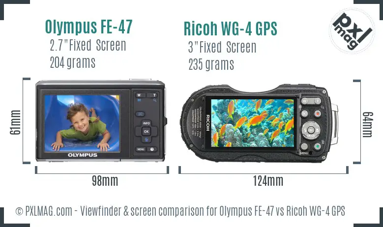 Olympus FE-47 vs Ricoh WG-4 GPS Screen and Viewfinder comparison