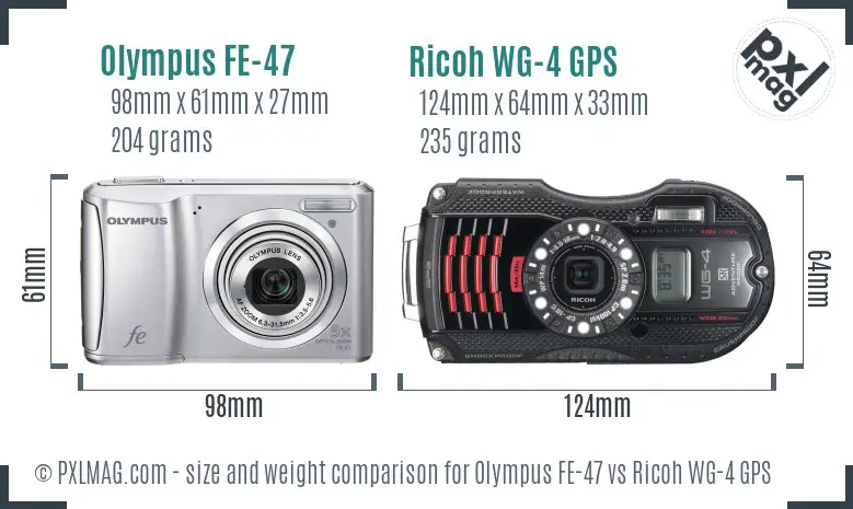 Olympus FE-47 vs Ricoh WG-4 GPS size comparison