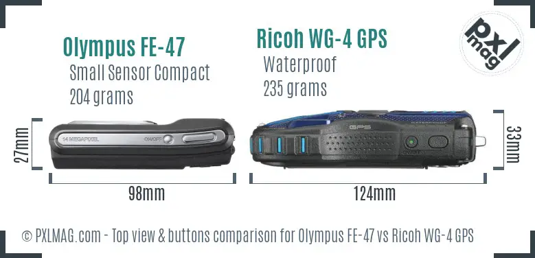 Olympus FE-47 vs Ricoh WG-4 GPS top view buttons comparison