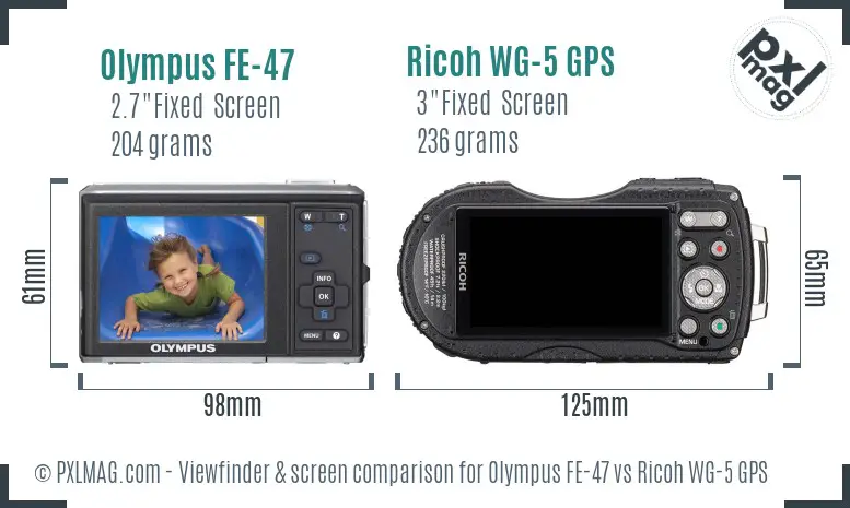 Olympus FE-47 vs Ricoh WG-5 GPS Screen and Viewfinder comparison
