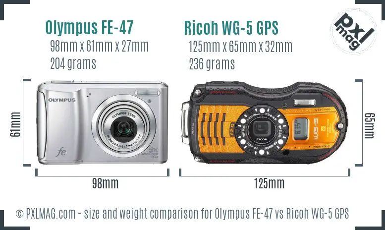 Olympus FE-47 vs Ricoh WG-5 GPS size comparison