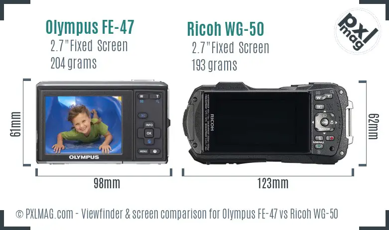 Olympus FE-47 vs Ricoh WG-50 Screen and Viewfinder comparison