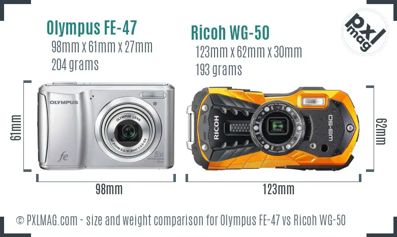 Olympus FE-47 vs Ricoh WG-50 size comparison