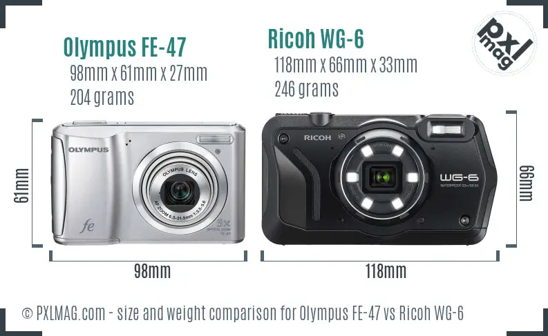 Olympus FE-47 vs Ricoh WG-6 size comparison Olympus FE-47 vs Ricoh WG-6 size comparison
