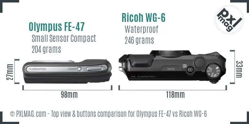 Olympus FE-47 vs Ricoh WG-6 top view buttons comparison Olympus FE-47 vs Ricoh WG-6 top view buttons comparison