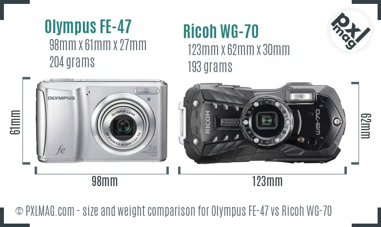 Olympus FE-47 vs Ricoh WG-70 size comparison