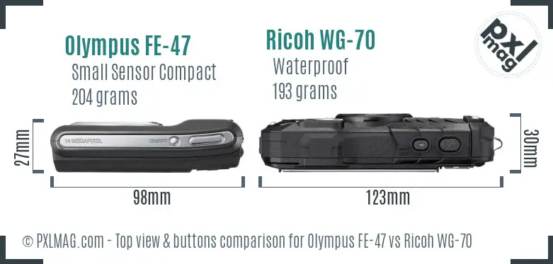 Olympus FE-47 vs Ricoh WG-70 top view buttons comparison