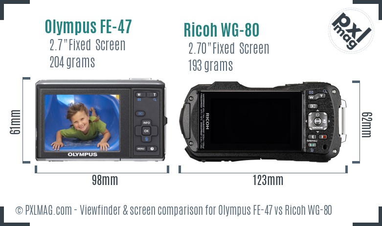 Olympus FE-47 vs Ricoh WG-80 Screen and Viewfinder comparison