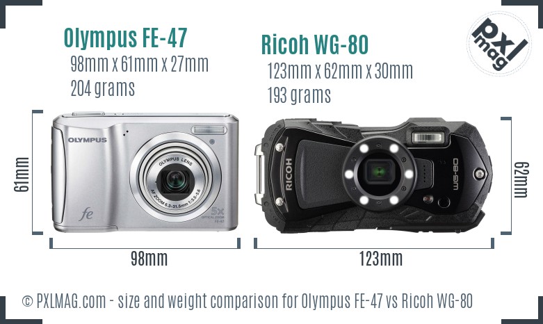 Olympus FE-47 vs Ricoh WG-80 size comparison Olympus FE-47 vs Ricoh WG-80 size comparison