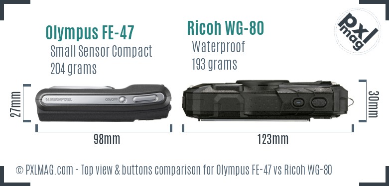 Olympus FE-47 vs Ricoh WG-80 top view buttons comparison