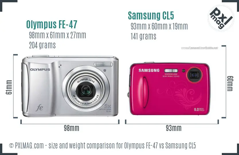 Olympus FE-47 vs Samsung CL5 size comparison