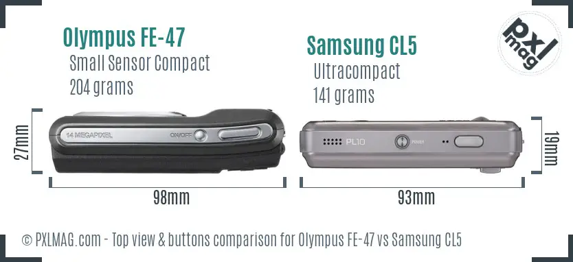 Olympus FE-47 vs Samsung CL5 top view buttons comparison