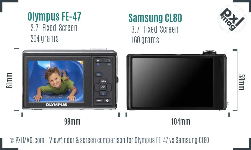 Olympus FE-47 vs Samsung CL80 Screen and Viewfinder comparison