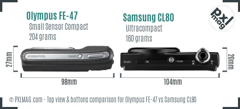 Olympus FE-47 vs Samsung CL80 top view buttons comparison