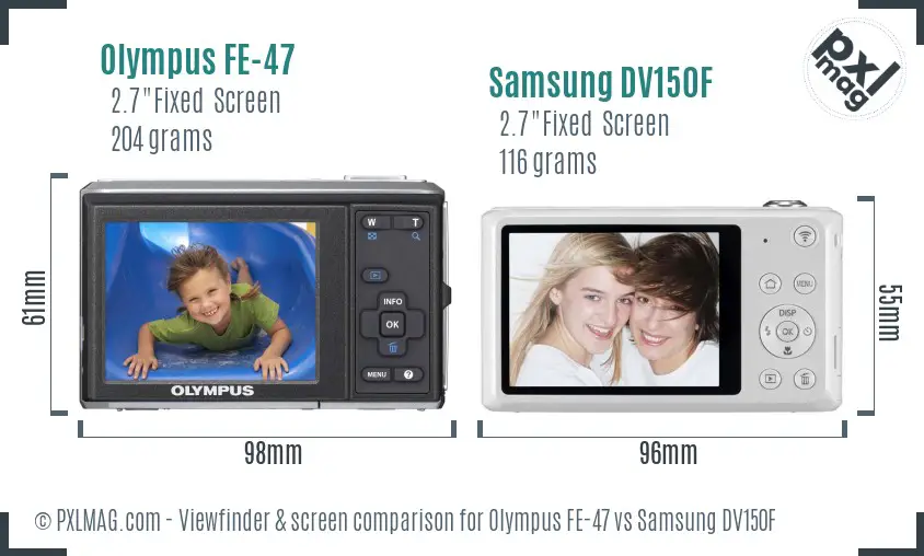 Olympus FE-47 vs Samsung DV150F Screen and Viewfinder comparison Olympus FE-47 vs Samsung DV150F Screen and Viewfinder comparison