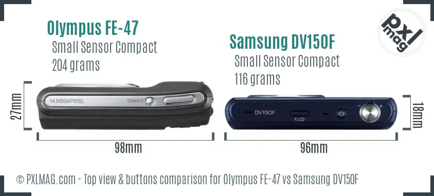 Olympus FE-47 vs Samsung DV150F top view buttons comparison Olympus FE-47 vs Samsung DV150F top view buttons comparison