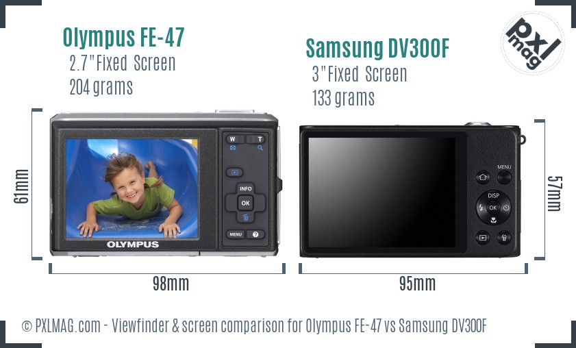 Olympus FE-47 vs Samsung DV300F Screen and Viewfinder comparison