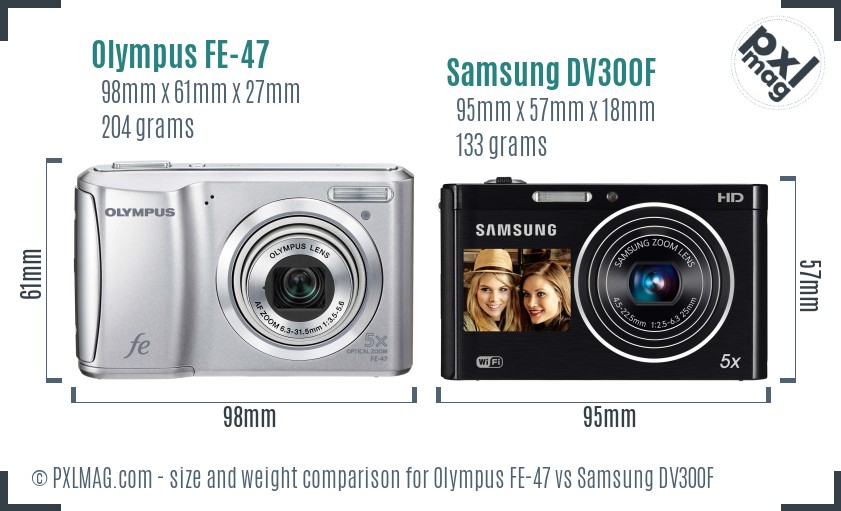Olympus FE-47 vs Samsung DV300F size comparison