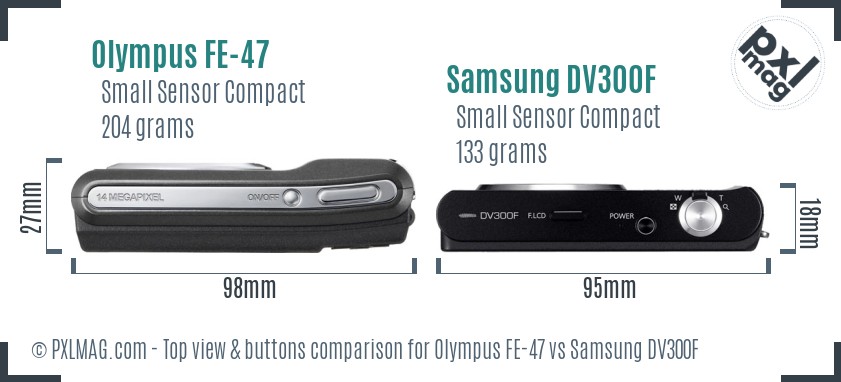 Olympus FE-47 vs Samsung DV300F top view buttons comparison
