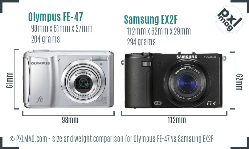 Olympus FE-47 vs Samsung EX2F size comparison
