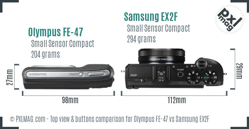 Olympus FE-47 vs Samsung EX2F top view buttons comparison