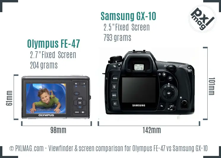 Olympus FE-47 vs Samsung GX-10 Screen and Viewfinder comparison