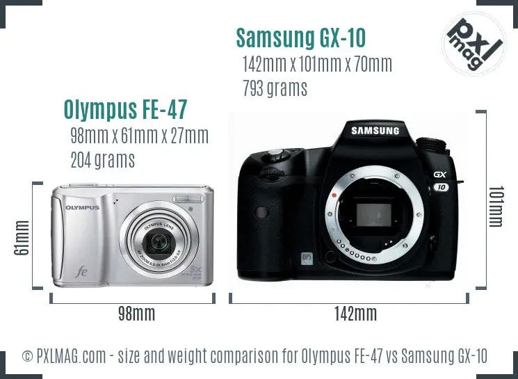 Olympus FE-47 vs Samsung GX-10 size comparison