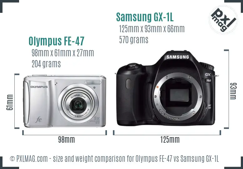 Olympus FE-47 vs Samsung GX-1L size comparison