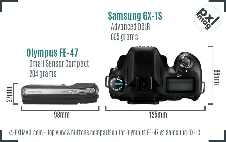 Olympus FE-47 vs Samsung GX-1S top view buttons comparison