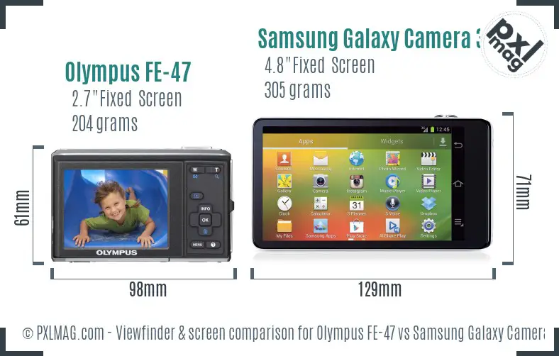 Olympus FE-47 vs Samsung Galaxy Camera 3G Screen and Viewfinder comparison Olympus FE-47 vs Samsung Galaxy Camera 3G Screen and Viewfinder comparison