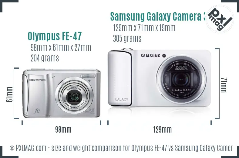 Olympus FE-47 vs Samsung Galaxy Camera 3G size comparison Olympus FE-47 vs Samsung Galaxy Camera 3G size comparison
