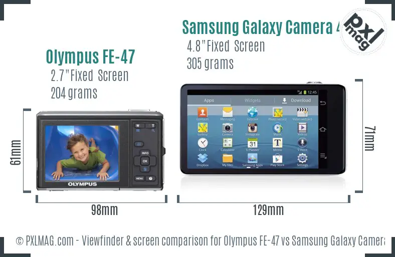 Olympus FE-47 vs Samsung Galaxy Camera 4G Screen and Viewfinder comparison