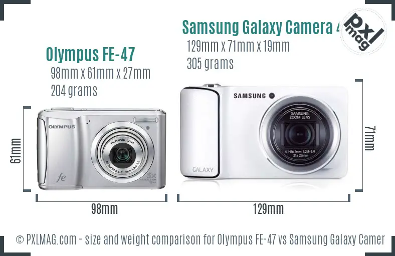 Olympus FE-47 vs Samsung Galaxy Camera 4G size comparison