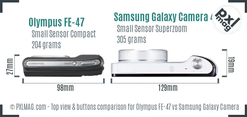 Olympus FE-47 vs Samsung Galaxy Camera 4G top view buttons comparison