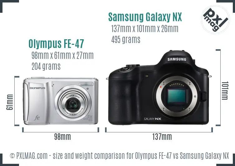Olympus FE-47 vs Samsung Galaxy NX size comparison Olympus FE-47 vs Samsung Galaxy NX size comparison