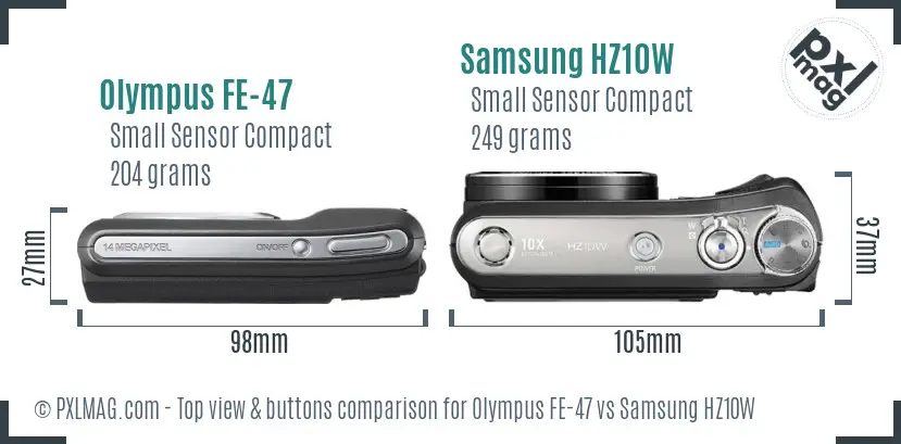 Olympus FE-47 vs Samsung HZ10W top view buttons comparison