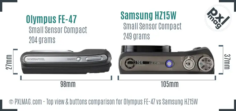 Olympus FE-47 vs Samsung HZ15W top view buttons comparison