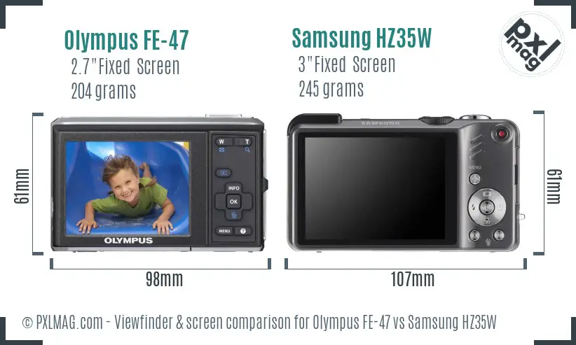 Olympus FE-47 vs Samsung HZ35W Screen and Viewfinder comparison